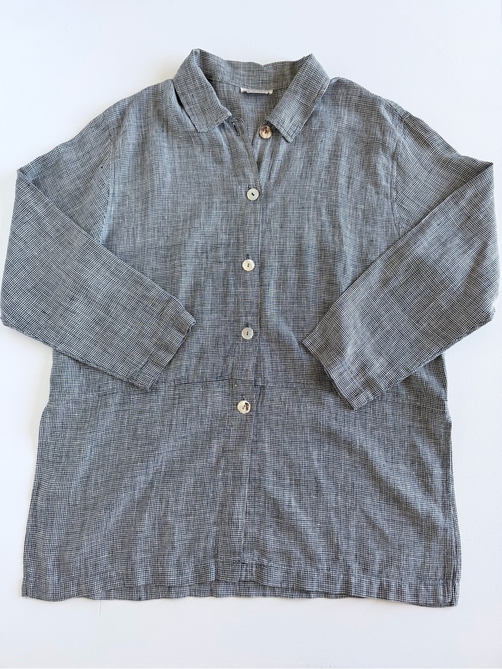 Cotton Wear 100% Linen Houndstooth Boxy Lagenlook Tunic Shirt USA 1X Vintage